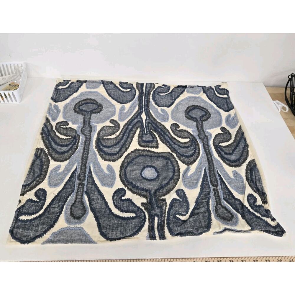 Pottery Barn Kenmare Ikat Blue Embroidered Decorative Pillow Cover 24 x 24